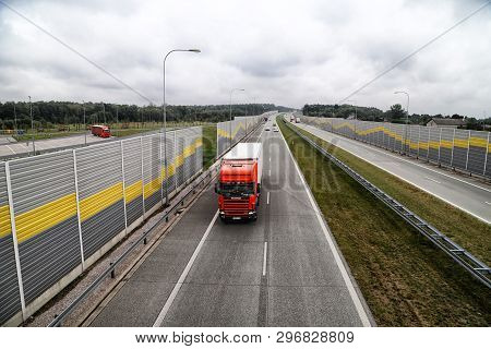 Warsaw, Poland - September 14, 2018: Cars On The Highway. Top View. Intense Traffic In The Evening