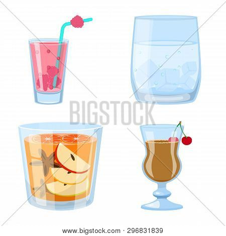 Vector Design Of Cocktail And Drink Symbol. Set Of Cocktail And Ice Stock Vector Illustration.
