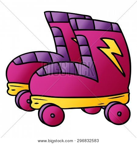 hand drawn gradient cartoon doodle of roller skates