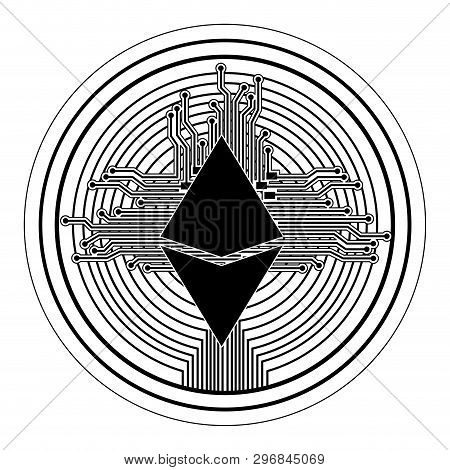 Cryptocurrency Etherum Coin With Circuit Lines Vector Illustration Design