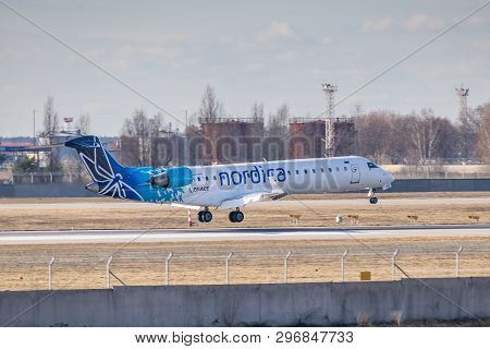 Kyiv, Ukraine - March 17, 2019: Nordica Bombardier Crj-700 On Short Final Landing In The Airport