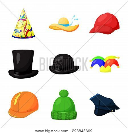 Vector Illustration Of Headgear And Napper Symbol. Collection Of Headgear And Helmet Stock Symbol Fo