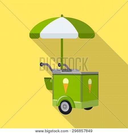 Vector Illustration Of Cart And Parasol Symbol. Set Of Cart And Sunshade Stock Symbol For Web.
