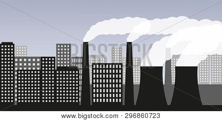 City And Industry With Air Pollution Industry Smog And Noxious Gas Emission Vector Illustration Eps1