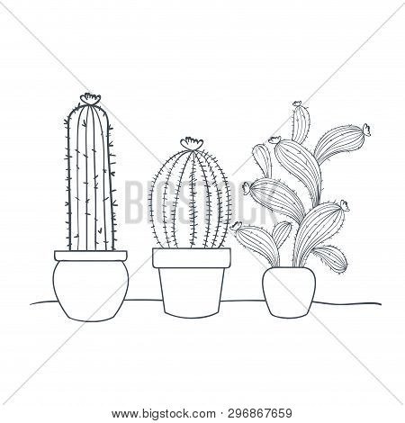 Cactus With Potted Isolated Icon Vector Illustration Design