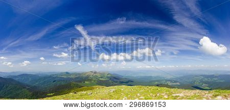 Mountain Ranges Of The Eastern Carpathians, Wide Panoramic View To The West And North From Mount Top