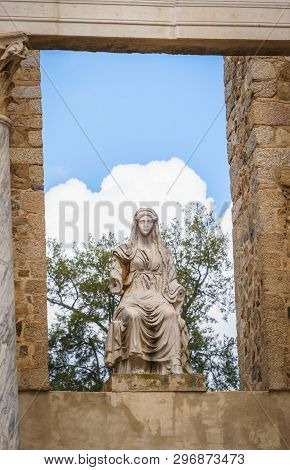 Statue Of The Goddess Ceres At The Roman Theatre In Merida, Spain