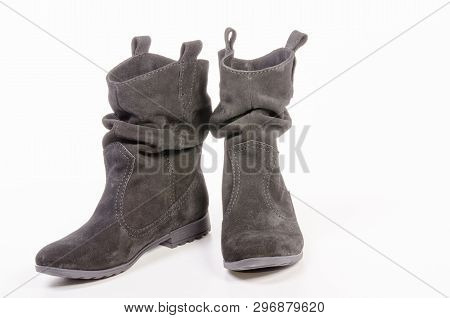 Womens Flat Photo Black Shoes Isolated On White Background