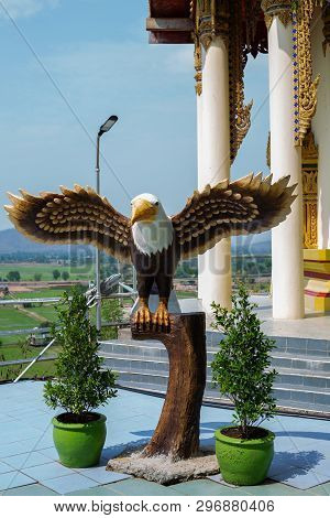 Eagle Statue Near Buddha Temple In Asia