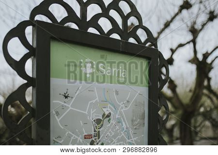 Sarria, Spain - April 6th, 2019: Touristic Information Board In Sarria Village, In The Middle Of Cam