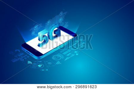 Concept Of Communication Technology Advancement, 5g Symbol With Telecommunication Element