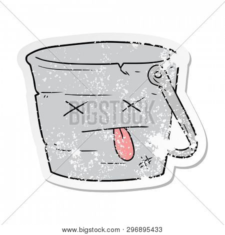 distressed sticker of a kicked the bucket cartoon