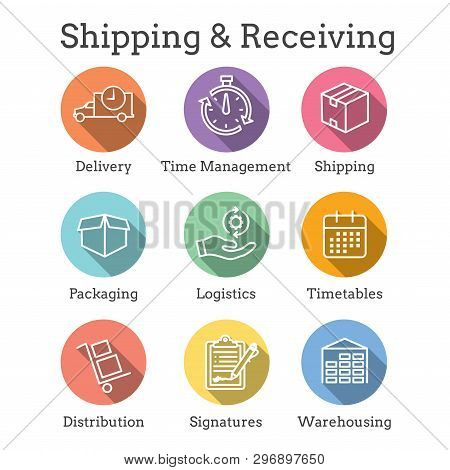 Shipping And Receiving Icon Set W Boxes, Warehouse, Checklist, Etc