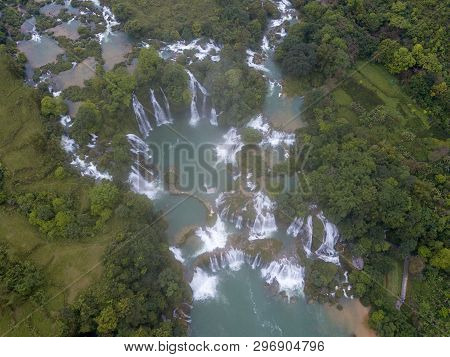 Ban Gioc Waterfall Or Detian Waterfall Is A Collective Name For Two Waterfalls In Border Cao Bang, V
