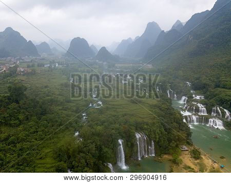 Ban Gioc Waterfall Or Detian Waterfall Is A Collective Name For Two Waterfalls In Border Cao Bang, V