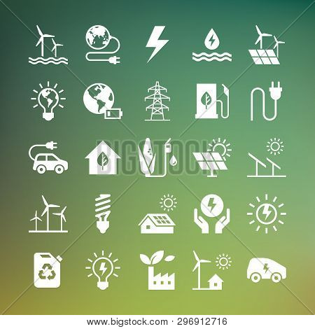 Eco Collection With Various Icons On The Theme Of Ecology And Green Energy. Isolated, Editable And S