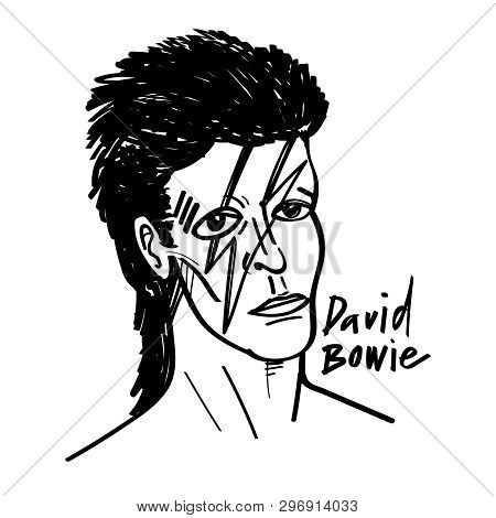 David Bowie Cartoon Illustration Black And White