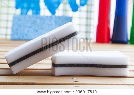 White Melamine Sponges For High-quality Cleaning Of Surfaces With  Different Detergents And Rubber G