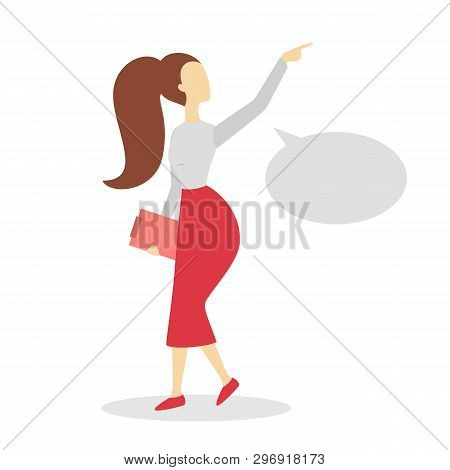 Woman Walking And Talking Using Speech Bubble