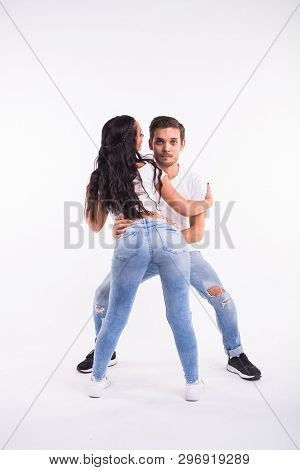 Passionate Couple Dancing Social Danse Kizomba Or Bachata Or Semba Or Taraxia On White Background