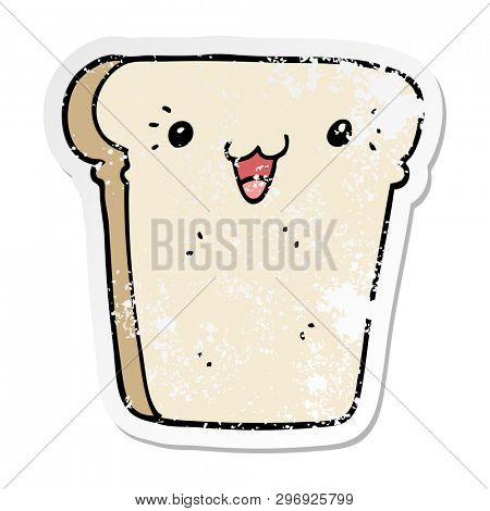 distressed sticker of a cartoon slice of bread