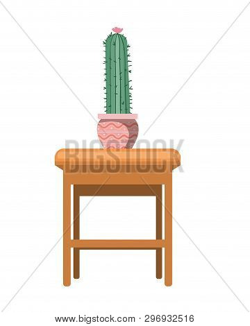 Cactus With Potted On The Table Icon Vector Illustration Design