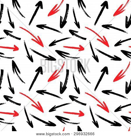 Hand Drawn Arrows, Vector Seamless Pattern On A White Background.