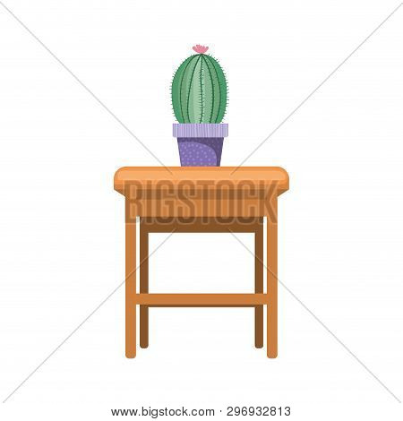 Cactus With Potted On The Table Icon Vector Illustration Design