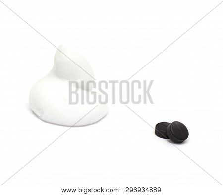 Shaving Foam Clean And Comfortable Shaving With Active Charcoal On A White Background, Isolate, Clos