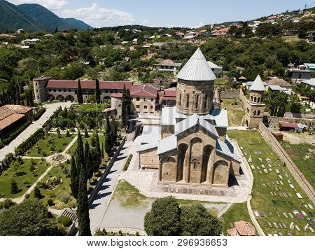 Aerial View To Transfiguration Church. Samtavro Monastery Has Living Pillar And The Particle Of The 