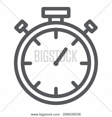 Stopwatch Line Icon, Measure And Countdown, Timer Sign, Vector Graphics, A Linear Pattern On A White