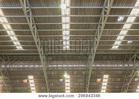Steel Roof Structure. Moonlight Bulb. Tile Roof. Steel Roof Structure With Roof Tiles.