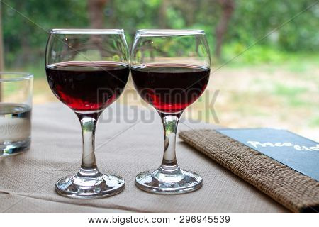 Red Greek Wine Is Glass From Nemea Region, Wine Tasting, Close Up
