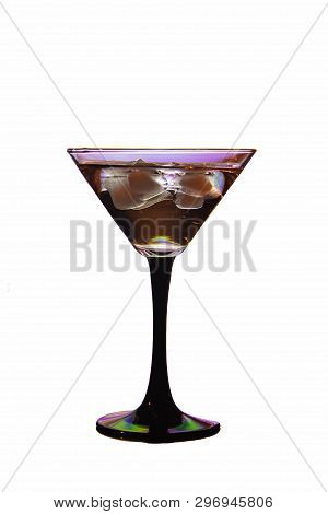 Glass With Cocktail And Ice Isolated Object On White Background