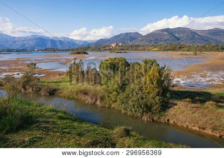 Wetland Landscape On A Sunny Spring Day. Montenegro. View Of Special Botanical And Animal Reserve Ti