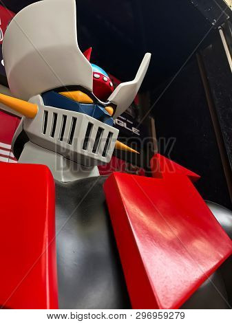 Osaka, Japan - Apr 2019 - Close Up Of Vintage Statue Of Amazing Mazinger Z Robot In Toys Shop.