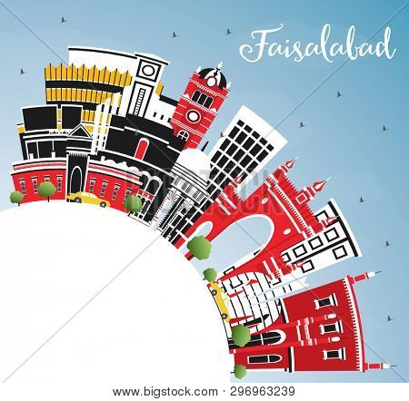 Faisalabad Pakistan City Skyline with Gray Buildings, Blue Sky and Copy Space. Business Travel and Tourism Concept with Modern Architecture. Faisalabad Cityscape with Landmarks.