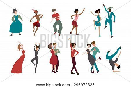 Dancers In Different Genres Of Music, People Of Different Ages And Different Races Dance, Set