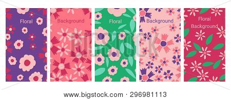 Social Media Stories Banners Set, Story, Floral Templates For Cover, Flyer, Brochure, Vector Bright