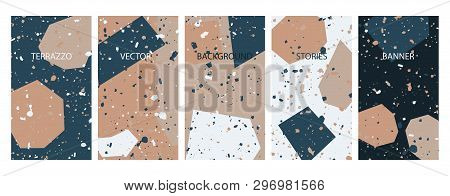 Social Media Stories Banners Set, Story,terrazzo Texture Templates For Cover, Flyier, Brochure, Vect