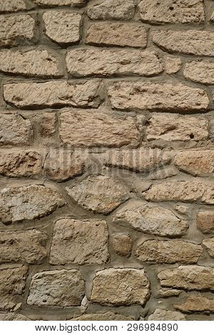 Front View Of The Old Stone Wall In The Dessert Town Of Northern Chile, South America