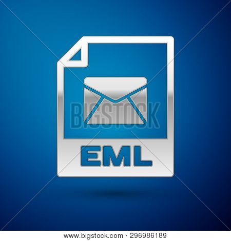 Silver Eml File Document Icon. Download Eml Button Icon Isolated On Blue Background. Eml File Symbol