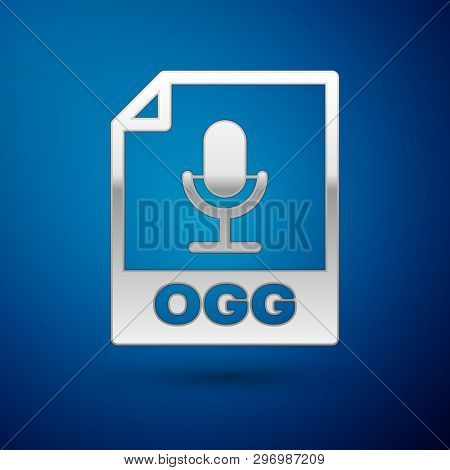 Silver Ogg File Document Icon. Download Ogg Button Icon Isolated On Blue Background. Ogg File Symbol