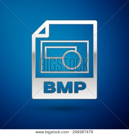 Silver Bmp File Document Icon. Download Bmp Button Icon Isolated On Blue Background. Bmp File Symbol