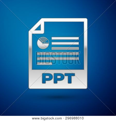 Silver Ppt File Document Icon. Download Ppt Button Icon Isolated On Blue Background. Ppt File Presen