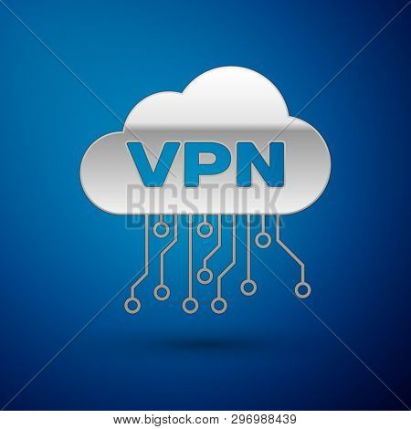 Silver Cloud Vpn Interface Icon Isolated On Blue Background. Software Integration. Vector Illustrati