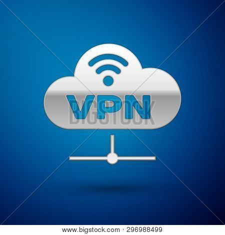 Silver Vpn Network Cloud Connection Icon Isolated On Blue Background. Social Technology. Cloud Compu