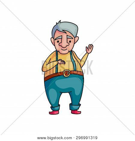 Senior Old Farmer Man With Jeans And Yellow Shirt