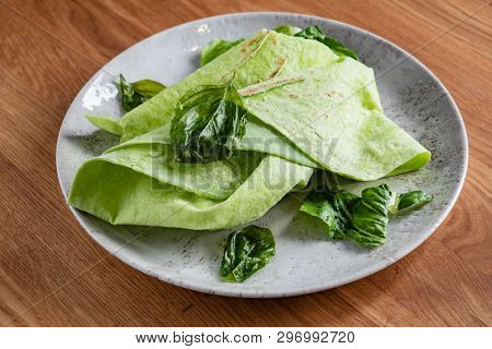 Lavash with basil (soft, thin unleavened flatbread)