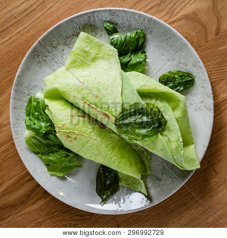 Lavash with basil (soft, thin unleavened flatbread)